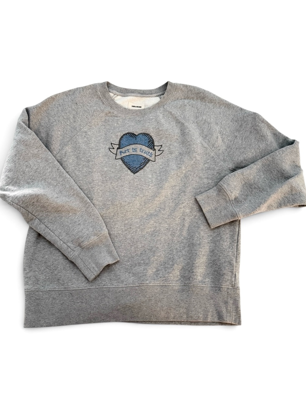 Zadig & Voltaire Upper Heart Strass Sweatshirt Grey Rhinestone Art Is Truth S